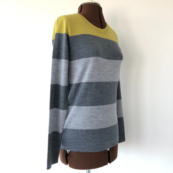Grey and Yellow Striped Wool Crewneck Sweater - Picture 4 of 7